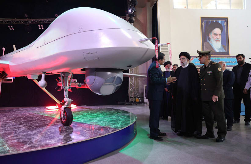 Iranian President Ebrahim Raisi visits a new drone called "Mohajer 10" with a range of 2000 km, in Tehran, Iran, August 22, 2023 (photo credit: IRAN'S PRESIDENCY/WANA (WEST ASIA NEWS AGENCY)/HANDOUT VIA REUTERS)