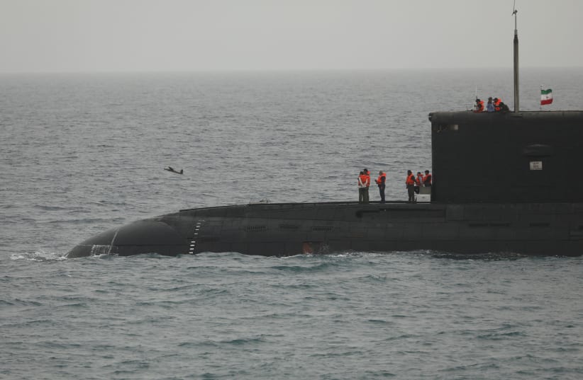 A drone is launched from an Iranian submarine in the Indian ocean, Iran, in this handout image obtained on July 15, 2022. (photo credit: IRANIAN ARMY/WANA (WEST ASIA NEWS AGENCY)/HANDOUT VIA REUTERS)