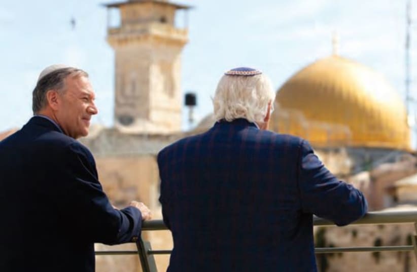  Mike Pompeo and David Friedman in the Old City of Jerusalem overlooking the Temple Mount. (photo credit: ROUTE 60)