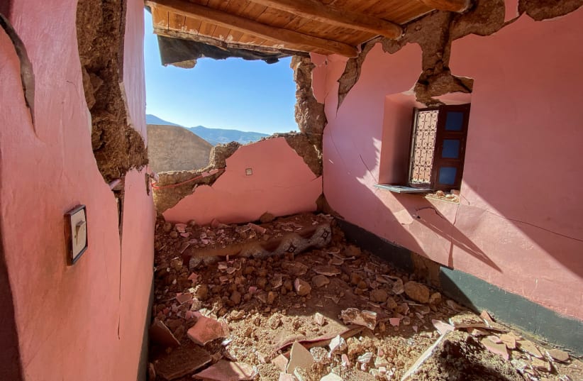 A view shows a damaged room, following a powerful earthquake, in the village of Tansghart in the Asni area, Morocco, September 9, 2023. (photo credit: REUTERS/Abdelhak Balhaki)