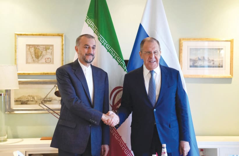  IRANIAN FOREIGN Minister Hossein Amir-Abdollahian meets with Russian counterpart Sergei Lavrov, in June. US nuclear negotiations with Iran have continued, despite increasing Iranian cooperation with Russia. (photo credit: IRAN'S FOREIGN MINISTRY/WANA (WEST ASIA NEWS AGENCY)/HANDOUT VIA REUTERS)