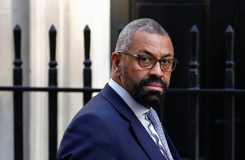 British Foreign Secretary James Cleverly walks on Downing Street on the day of a cabinet meeting, in London, Britain September 5, 2023 (photo credit: PETER NICHOLLS/REUTERS)