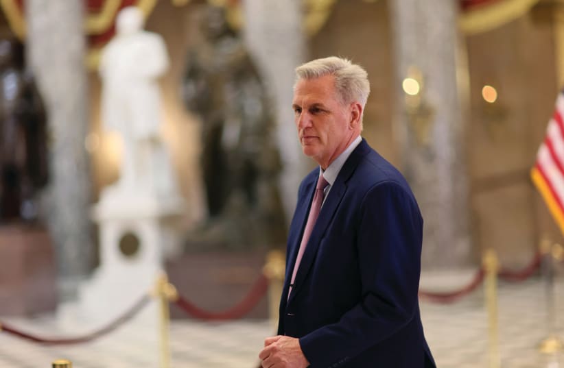  US HOUSE SPEAKER Kevin McCarthy walks through Statuary Hall in the Capitol Building in Washington.  (photo credit: Leah Mills/Reuters)