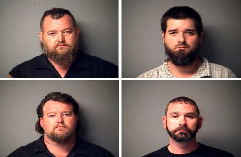  A combination of Antrim County Sheriff's Office police mugshots shows William Null, Eric Molitor, Michael Null and Shawn Fix, four of thirteen men arrested on October 7, 2020 on charges of conspiring to kidnap the Michigan governor, attack the state legislature and threaten law enforcement. (photo credit: REUTERS)