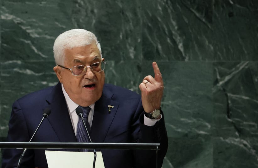  Palestine’s President Mahmoud Abbas addresses the 78th Session of the UN General Assembly in New York City, US, September 21, 2023. (photo credit: REUTERS/BRENDAN MCDERMID)