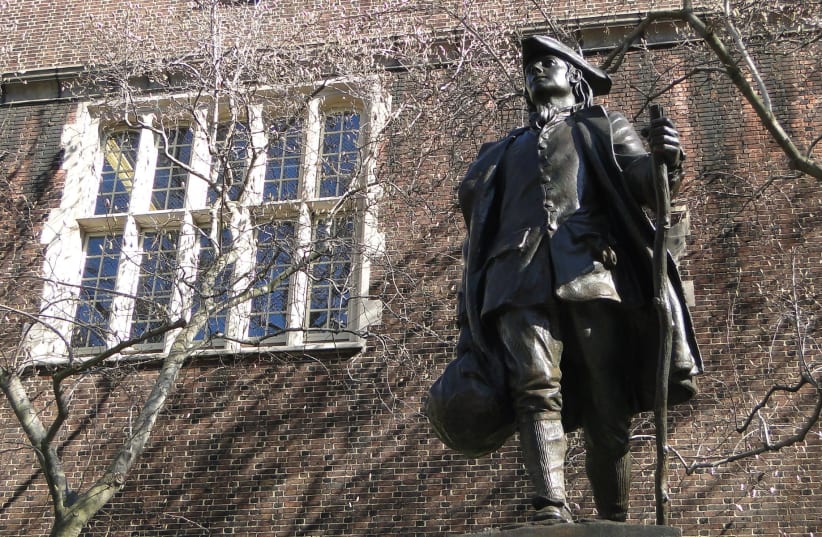  A statue of a young Benjamin Franklin at the University of Pennsylvania.  (photo credit: VIA WIKIMEDIA COMMONS)