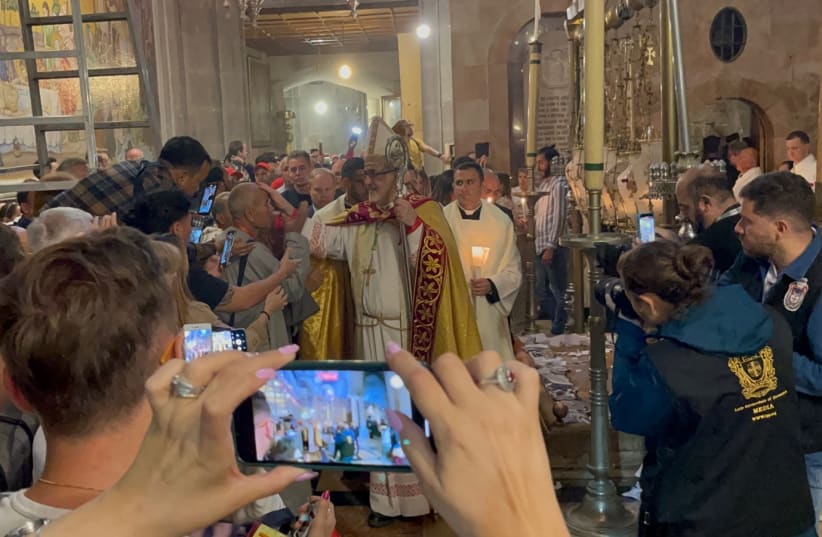 Cardinal-elect Pierbattista Pizzaballa at the Church of the Holy Sepulcher in Jerusalem during Easter week, 2023. (photo credit: Nicole Jansezian/The Media Line)