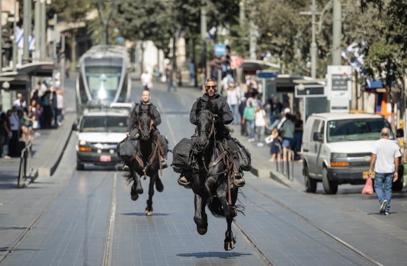  Israeli police patrol central Jerusalem ahead of the Jewish holiday of Yom Kippur. September 24, 2023 (photo credit: Chaim Goldberg/Flash90)