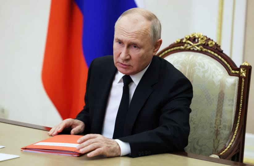  Russian President Vladimir Putin chairs a meeting with members of the Security Council via video link in Moscow, Russia September 22, 2023. (photo credit: SPUTNIK/MIKHAIL METZEL/POOL VIA REUTERS)