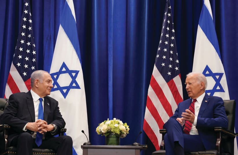  PRIME MINISTER Netanyahu saw US President Joe Biden for an hour in a New York City hotel room, sandwiched between presidential meetings with other foreign leaders in town for the UN General Assembly, the writer notes. (photo credit: KEVIN LAMARQUE/REUTERS)