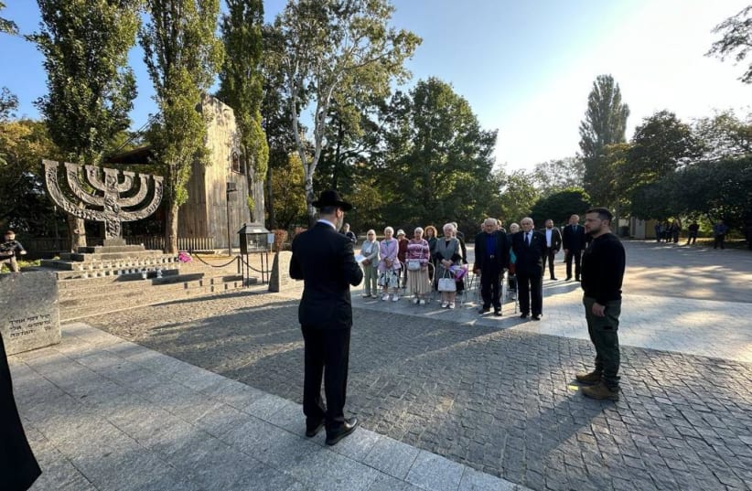  Ukrainian President Volodymyr Zelensky commemorates the 82nd anniversary of the Babyn Yar massacre at Babyn Yar. September 29, 2023 (photo credit: FJCU)