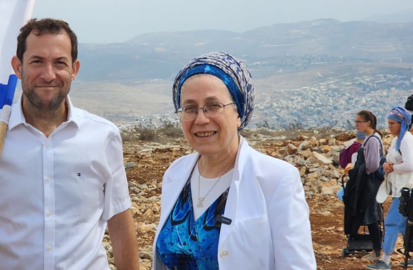  Samaria Regional Council head Yossi Dagan and Settlement and National Missions Minister Orit Struck at a march to Mt. Ebal. October 2, 2023 (photo credit: ROI HADI)
