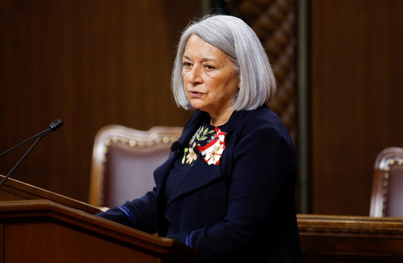  Mary Simon speaks after being sworn-in as the first indigenous Governor General of Canada during a ceremony in the Senate chamber in Ottawa, Ontario, Canada July 26, 2021. (photo credit: REUTERS/BLAIR GABLE)