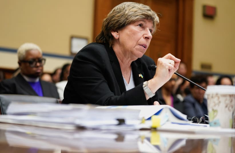  Randi Weingarten, President of the American Federation of Teachers, testifies about the effect of the coronavirus disease (COVID-19) pandemic on students and schools in front of the House Select Subcommittee on the Coronavirus Pandemic on Capitol Hill in Washington, U.S. April 26, 2023. (photo credit: REUTERS/ELIZABETH FRANTZ)