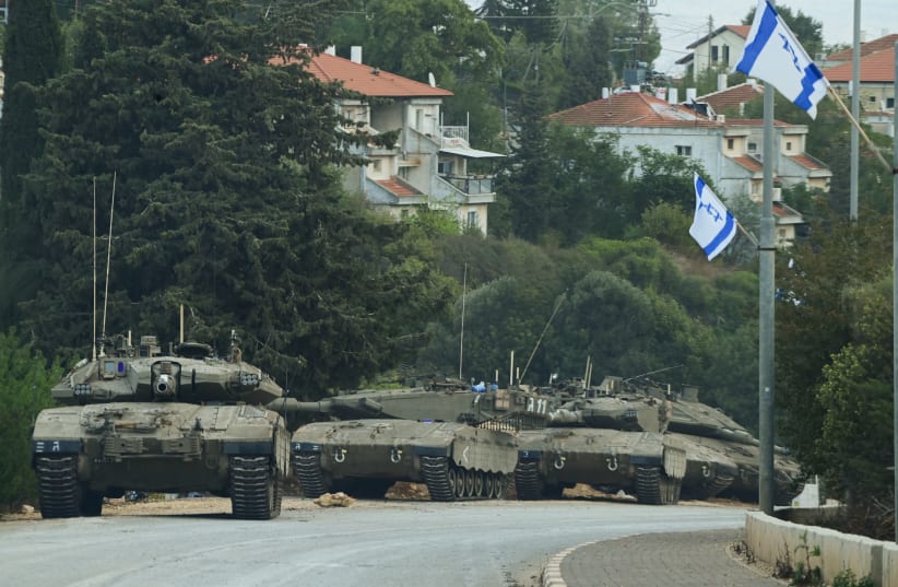  Israeli tanks in Metula, near the border with Lebanon, northern Israel, October 11, 2023 (photo credit: TOMER NEUBERG/FLASH90)