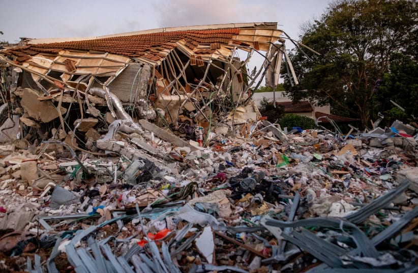  The destruction caused by Hamas Militants in Kibbutz Be'eri, near the Israeli-Gaza border, in southern Israel, October 11, 2023. (photo credit: OREN BEN HAKOON/FLASH90)