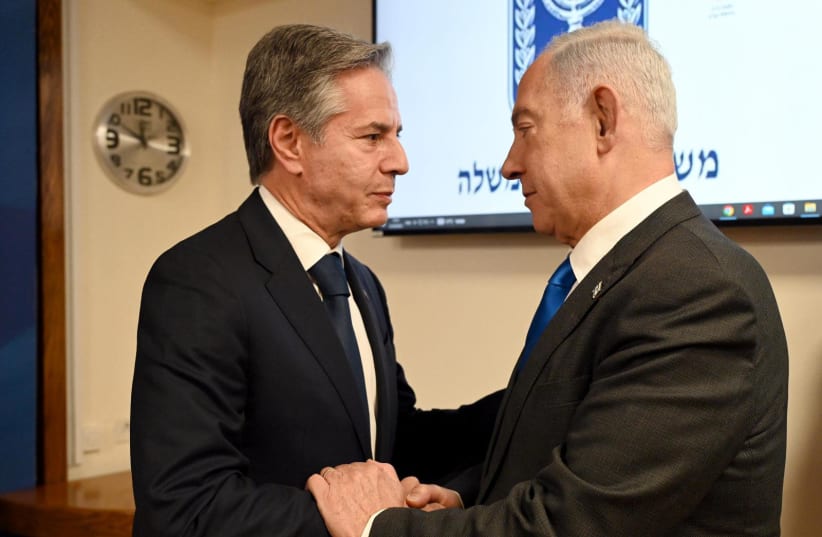  Prime Minister Benjamin Netanyahu and US Secretary of State Antony Blinken meet in Israel on October 11, 2023 (photo credit: HAIM ZACH/GPO)