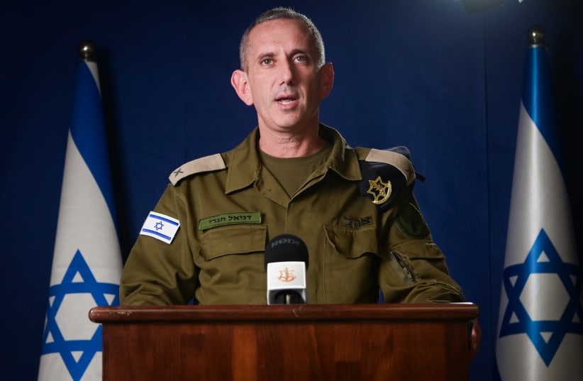 IDF Spokesperson Daniel Hagari gives a statement to the media in Tel Aviv on October 16, 2023 (photo credit: AVSHALOM SASSONI/FLASH90)
