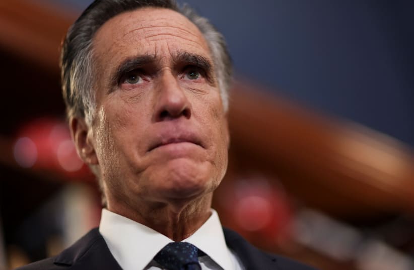  U.S. Senator Mitt Romney (R-UT) faces reporters during a news conference where he discussed his intention not to seek reelection following the end of his current term, which ends in January 2025, on Capitol Hill in Washington, U.S., September 13, 2023. (photo credit: REUTERS/LEAH MILLIS)