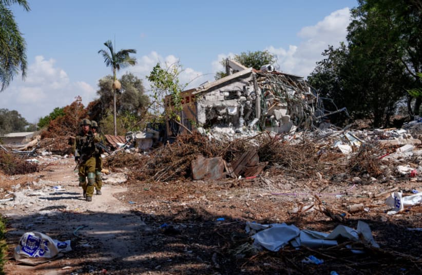  The destruction caused by Hamas Militants when they infiltrated Kibbutz Be'eri, near the Israeli-Gaza border, southern Israel. October 15, 2023 (photo credit: YANIV NADAV/FLASH90)