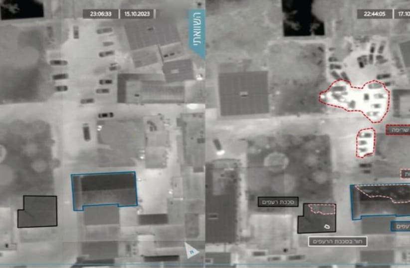  IDF satellite footage above the explosion site at a hospital in Gaza (photo credit: IDF SPOKESPERSON'S UNIT)