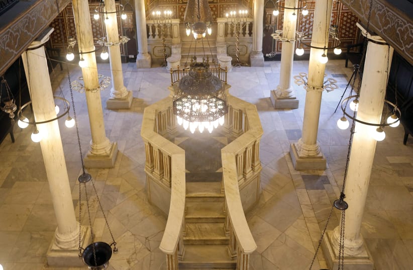  A view of the bimah (known in Arabic as al-minbar) at the newly restored Ben Ezra Synagogue, on September 1, 2023.  (photo credit: Amr Abdallah Dalsh/Reuters)