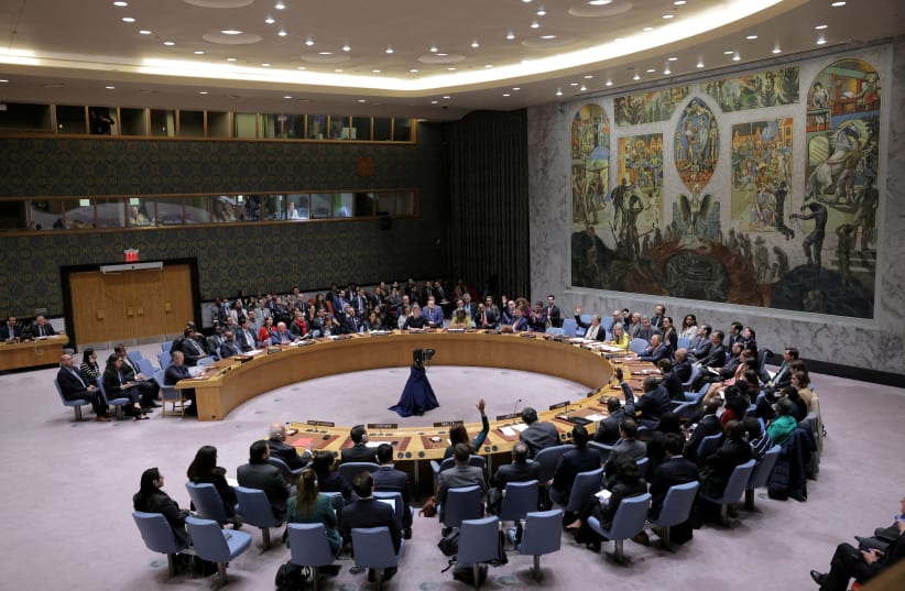  A general view during a vote at a meeting of the United Nations Security Council on the conflict between Israel and Hamas at U.N. headquarters in New York, U.S., October 16, 2023 (photo credit: REUTERS/ANDREW KELLY)