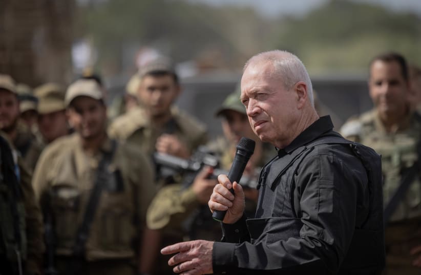  Defense Minister Yoav Gallant, on October 19, 2023. (photo credit: Chaim Goldberg/Flash90)