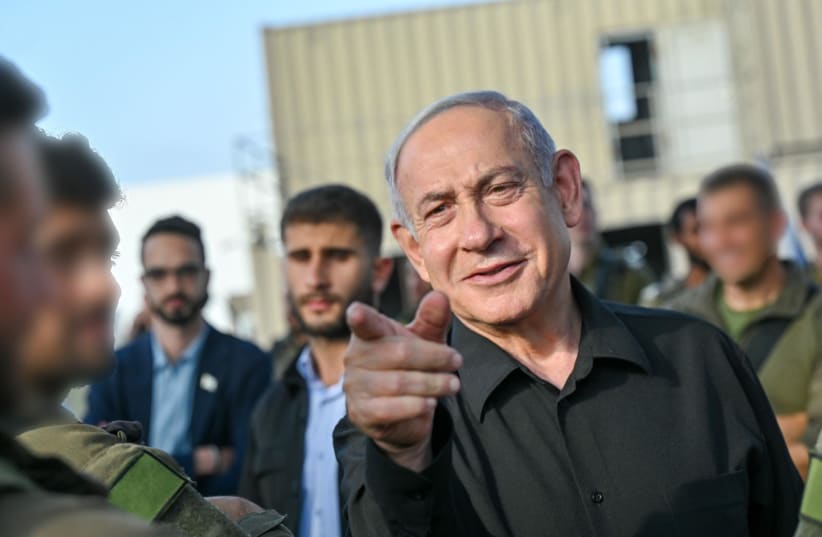 Prime Minister Benjamin Netanyahu seen with elite Yahalom Unit soldiers on October 24, 2023 (photo credit: KOBI GIDEON/PMO)
