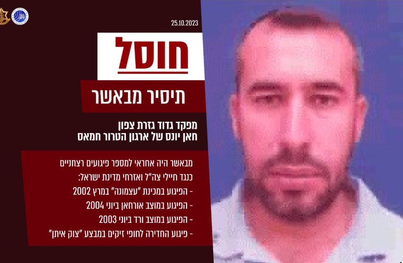  Taysir Mubasher, a Hamas commander killed by IDF forces during Operation Swords of Iron. (photo credit: IDF)