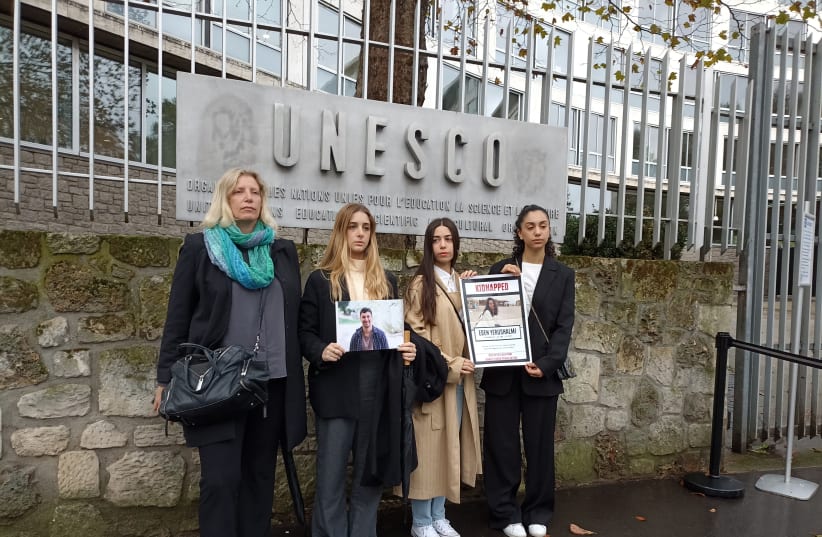  Shani, May, Ofir and Moran outside the UNESCO headquarters in Paris. (photo credit: RINA BASSIST)