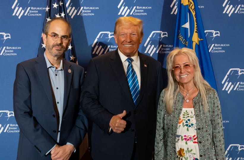 Eli Beer of United Hatzalah with former US President Donald Trump and Dr. Miriam Adelson (photo credit: UNITED HATZALAH)