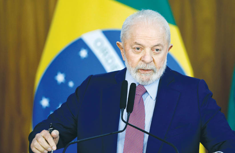  BRAZILIAN PRESIDENT Luiz Inacio Lula da Silva attends a press conference at the Planalto Palace in Brasilia, earlier this week.  (photo credit: Adriano Machado/Reuters)