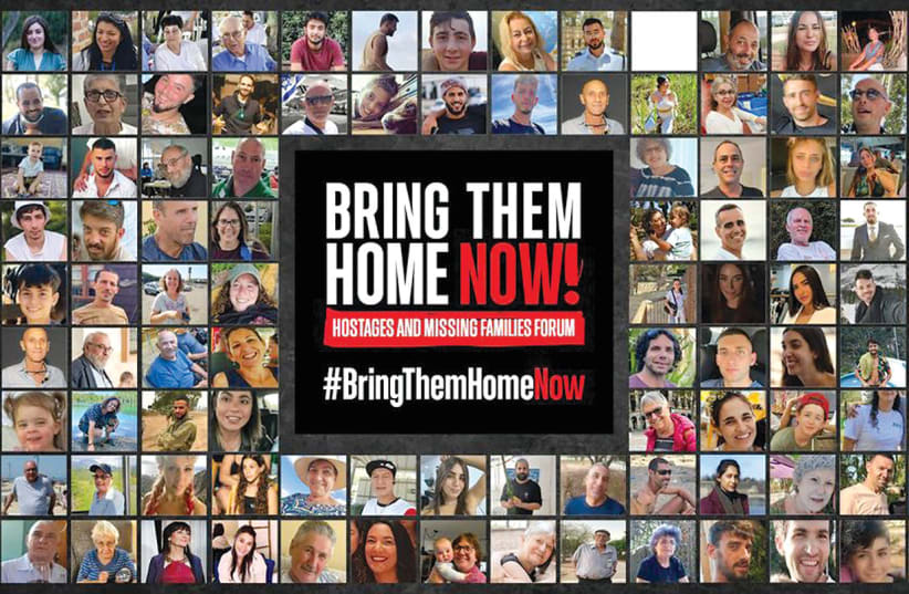  The Bring Them Home Now poster featuring photographs of the hostages (photo credit: BRINGTHEMHOMENOW)