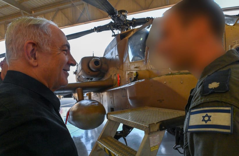  Prime Minister Benjamin Netanyahu visits the Ramon airbase in southern Israel on November 5, 2023 (photo credit: KOBI GIDEON/GPO)