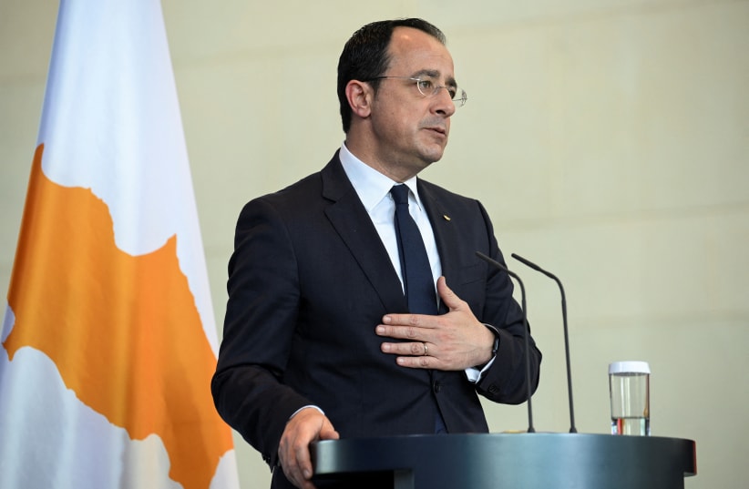  Cypriot President Nikos Christodoulides holds a press conference after talks at the Chancellery in Berlin, Germany May 25, 2023. (photo credit: REUTERS/ANNEGRET HILSE)