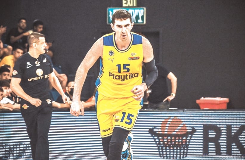 Interview with Maccabi Tel Aviv's Jake Cohen by Joshua Halickman on Page 11 – Picture of Maccabi Tel Aviv center Jake Cohen (photo credit: YEHUDA HALICKMAN)