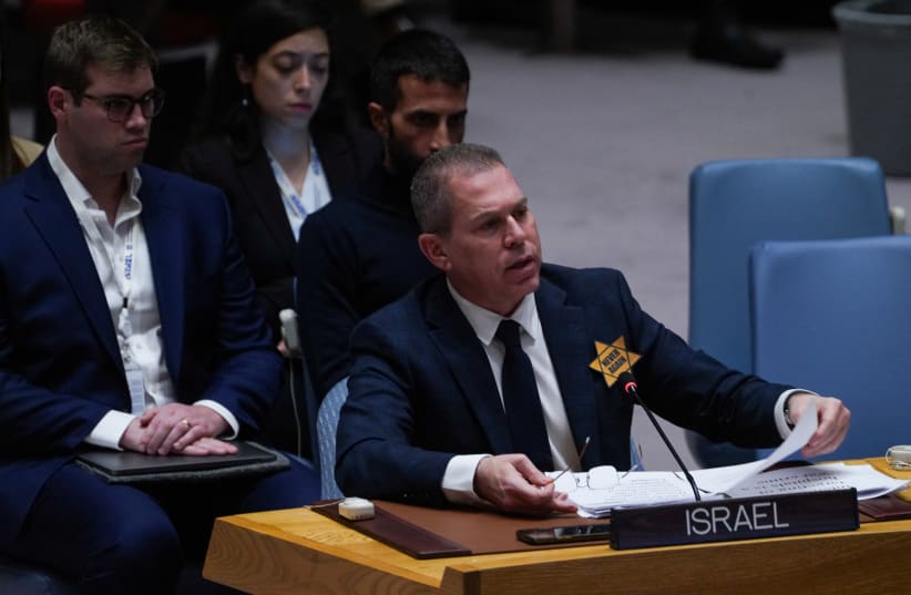  srael's Ambassador to the United Nations Gilad Erdan attends a meeting of the United Nations Security Council on the conflict between Israel and Hamas on November 10, 2023 (photo credit: David ‘Dee’ Delgado/Reuters)