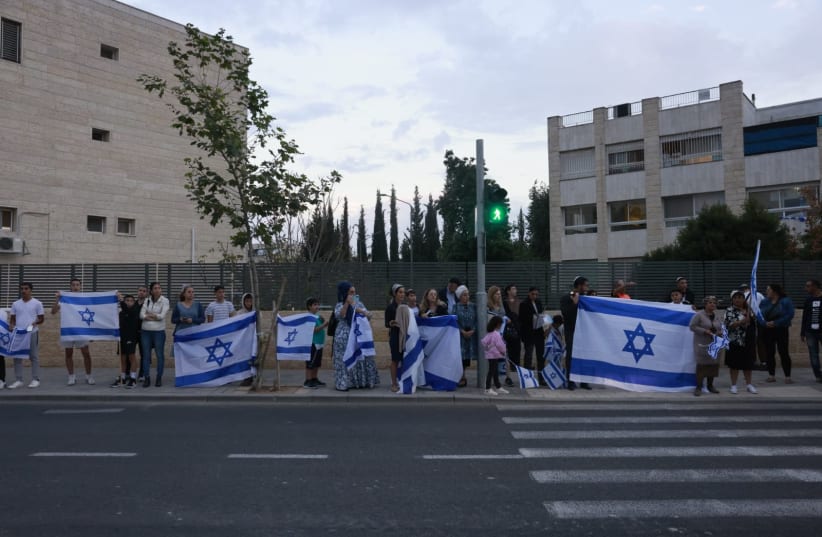  Students and parents in front of Ort Pelech Boys School, where Sgt. Maj. (res) Yossi Hershkovitz was principle, November 12, 2023. (photo credit: MARC ISRAEL SELLEM)