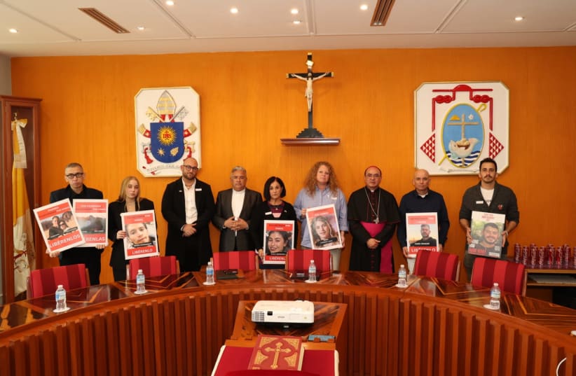  The Israeli delegation of families of kidnapped Israelis meets with the Deputy Cardinal of Mexico, Bishop Salvador González Morales. (photo credit: Israeli Embassy in Mexico)