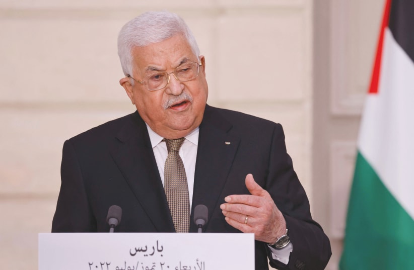  PA HEAD Mahmoud Abbas speaks during a visit to Paris, last year. It can be assumed with a degree of certainty that the PA will fail in Gaza, the writer maintains.  (photo credit: LUDOVIC MARIN/REUTERS)