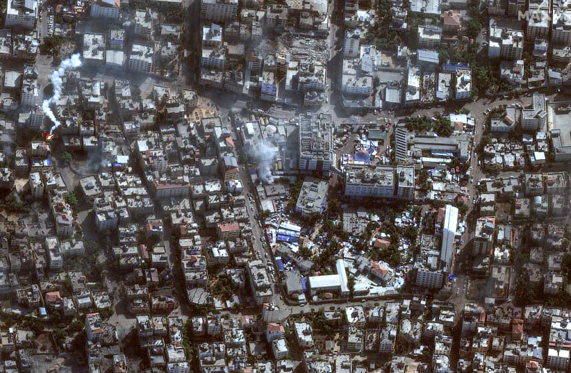  A satellite image shows Al-Shifa hospital, amid the ongoing conflict between Israel and the Palestinian Islamist group Hamas, in Gaza November 11, 2023. (photo credit: MAXAR TECHNOLOGY/HANDOUT VIA REUTERS)