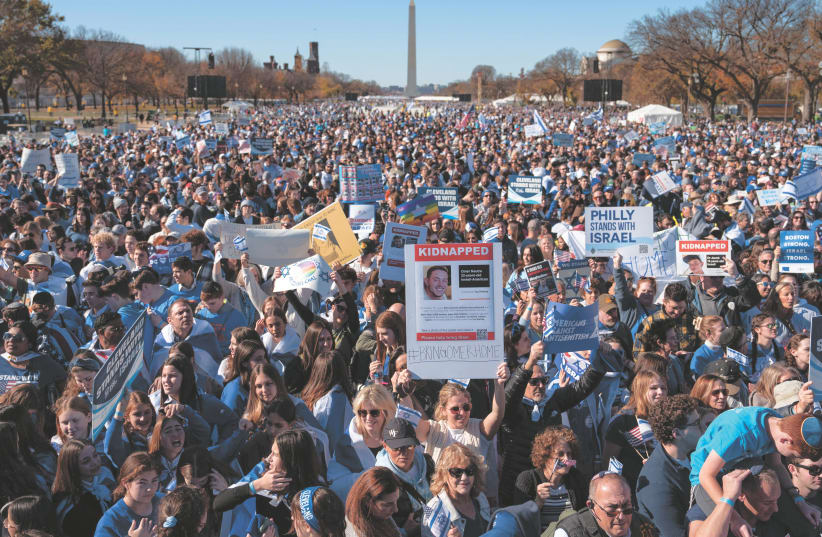 Thousands attend the March for Israel, National Mall, Washington DC, November 14, 2023 (photo credit: DREW ANGERER/GETTY IMAGES)