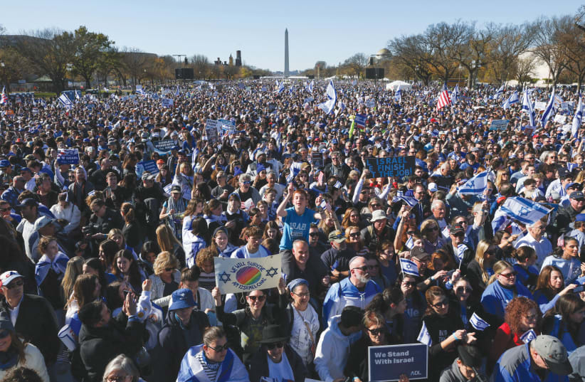  HUNDREDS OF thousands rally in solidarity with Israel, in Washington, Nov. 14  (photo credit: Leah Mills/Reuters)