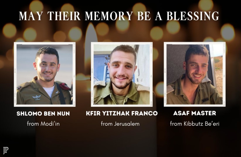  The fallen IDF soldiers, Shlomo Ben Nun, Kfir Yitzhak Franco, and Asaf Master (photo credit: IDF, JERUSALEM POST)