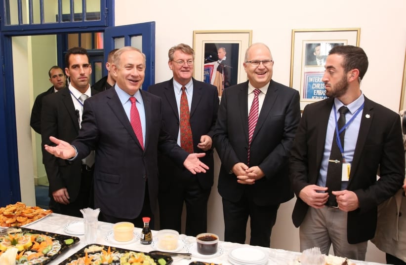  Israeli Prime Minister Benjamin Netanyahu visits the International Christian Embassy Jerusalem for Christmas 2016. (photo credit: ICEJ)