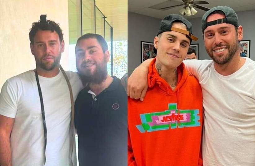  Music executive and manager Scott "Scooter" Braun seen wrapping tefillin and with client Justin Bieber. (photo credit: Yossi Farro)