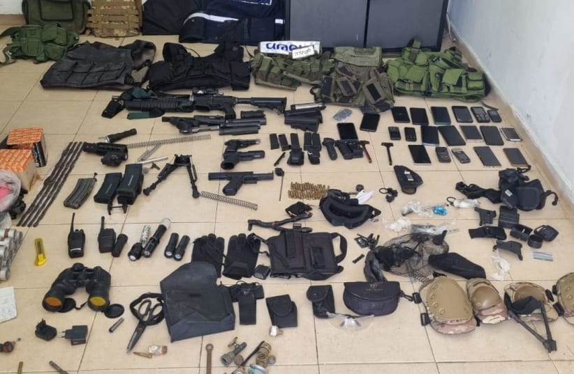 Military gear confiscated by the IDF in a West Bank raid in 2023. (photo credit: IDF)