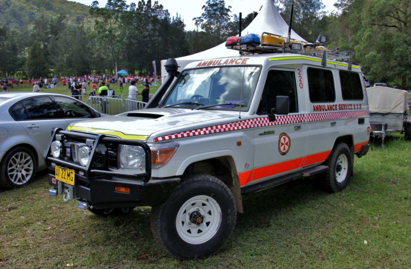  2008 Toyota LandCruiser 78 series Troopcarrier Workmate ambulance. Operated by the Ambulance Service of New South Wales. (Illustrative) (photo credit: sv1ambo/Wikimedia Commons)