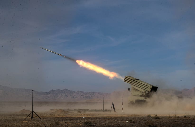  A missile is launched during a military exercise in Isfahan, Iran, October 28, 2023 (photo credit: IRANIAN ARMY/WANA (WEST ASIA NEWS AGENCY)/HANDOUT VIA REUTERS)